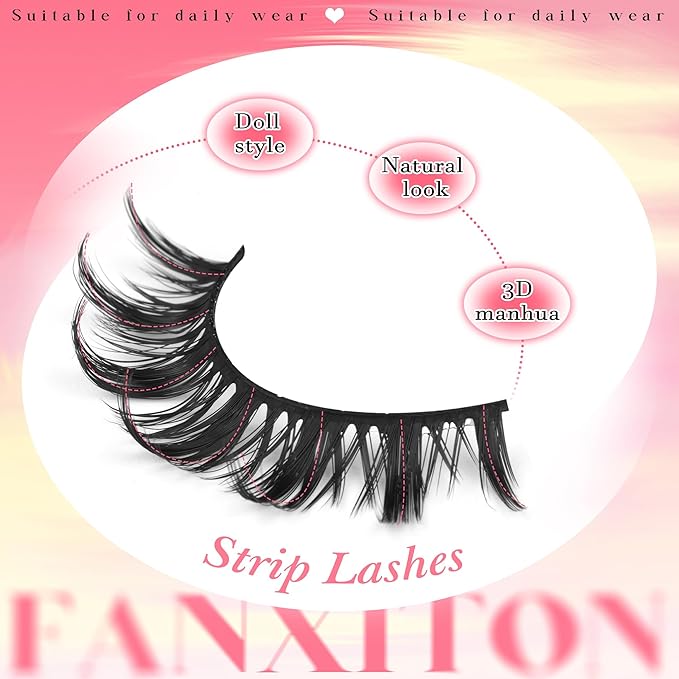 False Eyelashes Manga Lashes 10 Pairs False Eyelashes Japanese Style D Anime Lashes Natural Cosplay Lashes Natural Look 15 MM Wispy Faux Mink Lashes Full Strip Doll Lashes by FANXITON-GlimoraGlow