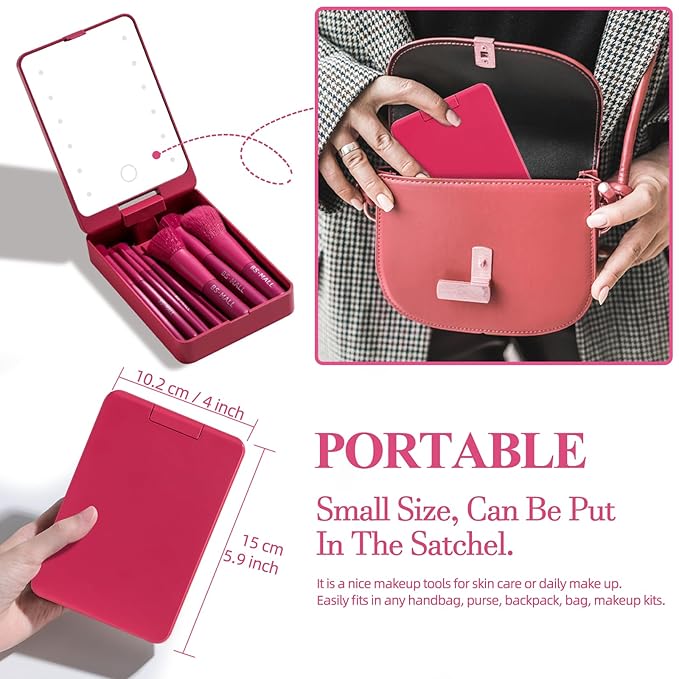 BS-MALL Travel Makeup Brush Set Foundation Powder Concealers Eye Shadows Makeup Set with LED light Mirror 14 Pcs (HotPink)-GlimoraGlow