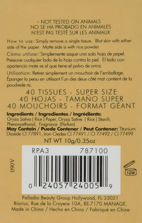 Palladio Rice Paper Facial Tissues for Oily Skin, Face Blotting Sheets Made from Natural Rice, Oil Absorbing Paper with Rice Powder, 2 Sided, Instant Results, Natural, 40 Count, Pack of 1-GlimoraGlow