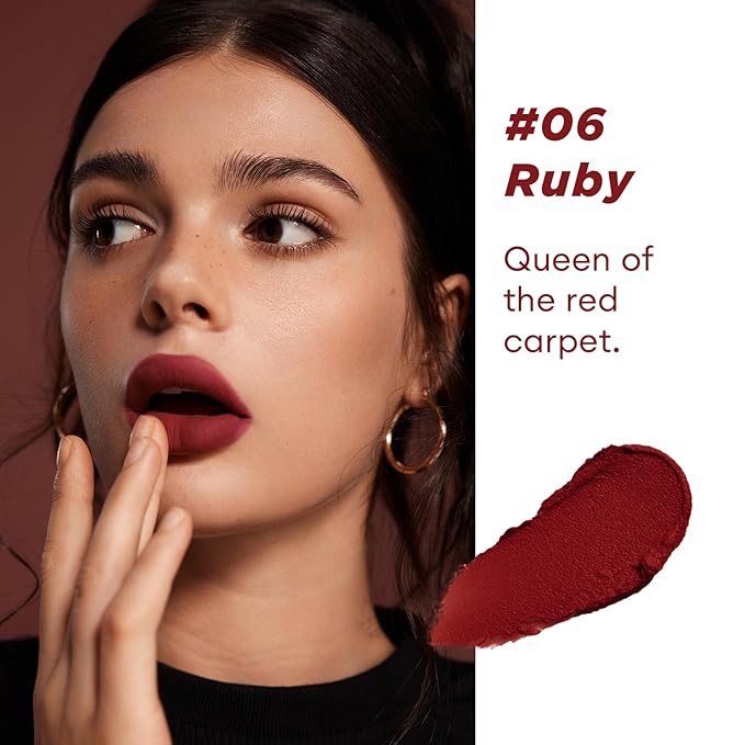 ITY Velvet Matte Finish Lip Stain-Mousse Textured Lip Clay, Red Shade, Conceals Lip Lines, Rich Pigment Lip Tint Lipsticks, 0.14 oz (4g) in Ruby-GlimoraGlow