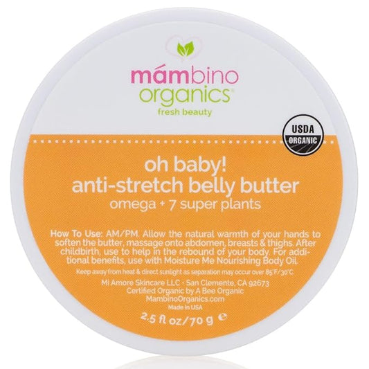 Mambino Organics Oh Baby! Belly Butter – Organic Stretch Mark Cream for Pregnancy with Dutch Shea & Cocoa Butter – Vitamins, Omegas for Elasticity – Vegan Cruelty-Free Maternity Care, 4 fl oz-GlimoraGlow
