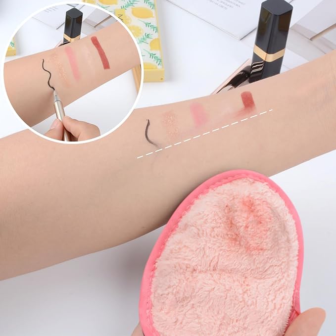 SINLAND Reusable Makeup Remover Pads For Face,Eye,Lips Microfiber Gentle Facial Cleansing Cloths for All Skin Types Friendly for Makeup Remover With Laundry Bag 5.1inchx3.93inch Pink Pack of 6-GlimoraGlow