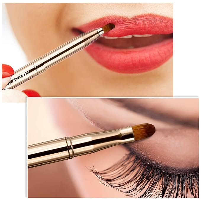 Retractable Eyebrow Eyelash Lip Brush Makeup Brush Double-Sided Soft With Cap Concealer Eyeliner For Travel Cosmetic Brushes, gold color-GlimoraGlow