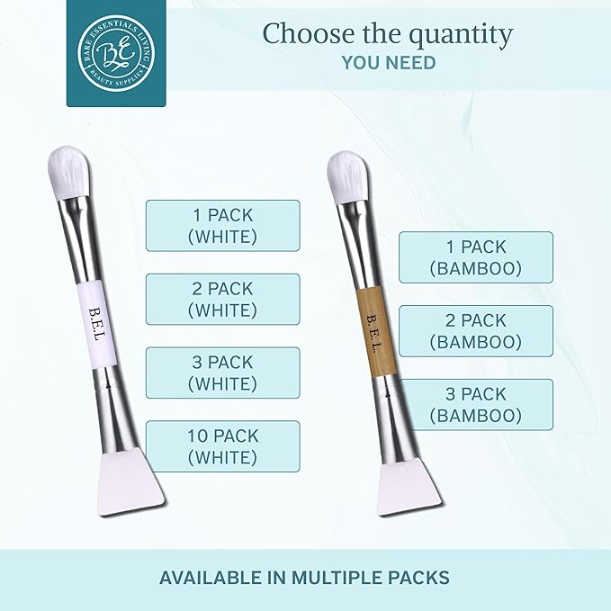 Bare Essentials Living - Clay Face Mask Brush (2 Pack, Bamboo) Dual Soft Silicone Face Mask Applicator Brush Tool, Great Facial Essentials, Moisturizer Applicator & Skincare Brush for Facials-GlimoraGlow