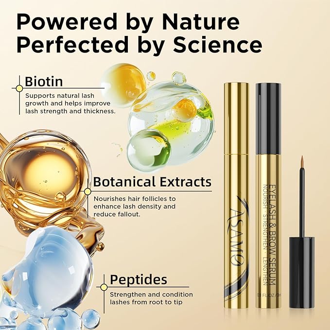 Eyelash Growth Serum & Eyebrow Growth Serum – 15 Plant Extracts with Biotin for Longer, Fuller, Thicker Lashes, Natural Vegan Gentle Nourishing Lash Enhancer (Gold Black)-GlimoraGlow
