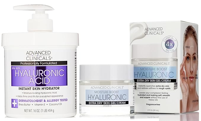 Advanced Clinicals Hyaluronic Acid Face Moisturizer Gel Cream + Hyaluronic Acid Body Cream 2pc Hydrating Skincare Set For Women & Men To Reduce Appearance Of Dry Skin, Wrinkles, & Fine Lines, 2pc Set-GlimoraGlow