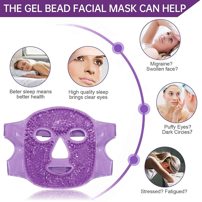 Ice Face Mask Reusable and Cold Gel Eye Mask for Puffiness/Dark Circles/Eye Bags/Dry Eyes/Headaches/Migraines/Stress Relief, Ice Pack for Eyes & Face (Purple)-GlimoraGlow