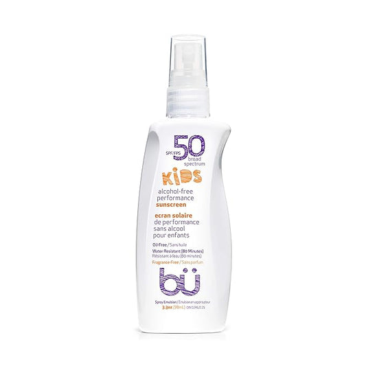 BU SPF 50 Kids Sunscreen Spray for Face and Body, Non Aerosol Spray, Fragrance Free, Clear, Non Greasy, Water Resistant, Fragrance Free 3.3 oz-GlimoraGlow