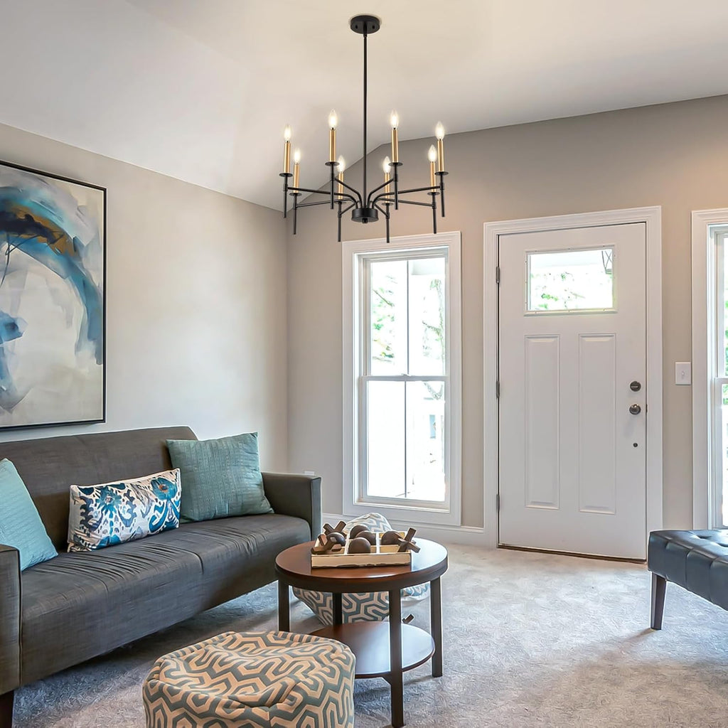 8 Light Modern Farmhouse Black and Gold Chandelier for Dining Room Over Table,Hanging Ceiling Candle Chandeliers Pendant Light Fixture for Living Room Staircase Entryway Foyer Kitchen