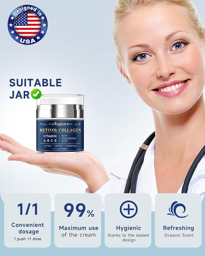 Retinol Cream for Face, Collagen Neck Creams for Tightening and Firming, Anti Aging Day & Night Facial Moisturizer for Women & Men, Instant Face Lift Wrinkle Cream 1.7 fl. oz.-GlimoraGlow