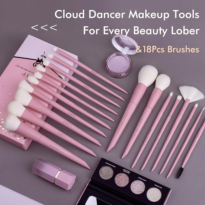 LORYP Makeup Brushes Set Labeled 18 Piece Face and Eye Brush Set Ultra soft hair Foundation, Concealer, Blush, Contour, Blending, Eyeshadow Pink Brush kit-GlimoraGlow