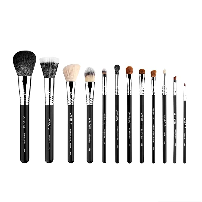 Sigma Beauty Essential Makeup Brushes Set – Professional Grade Makeup Brush Set with Premium Fibers and Sleek, Durable Handles for Face & Eyes, Includes 12 CK001 Black Makeup Brushes-GlimoraGlow