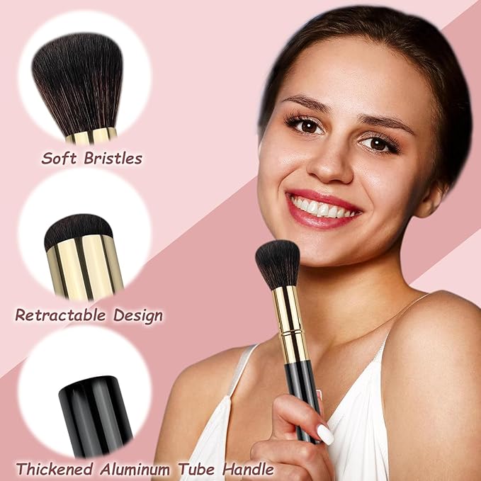 Retractable Makeup Brush, Travel Kabuki Powder Brush, Retractable Blush Brush, for Blush, Bronzer, Buffing, Highlighter Flawless Powder Cosmetics, Travel Friendly-GlimoraGlow