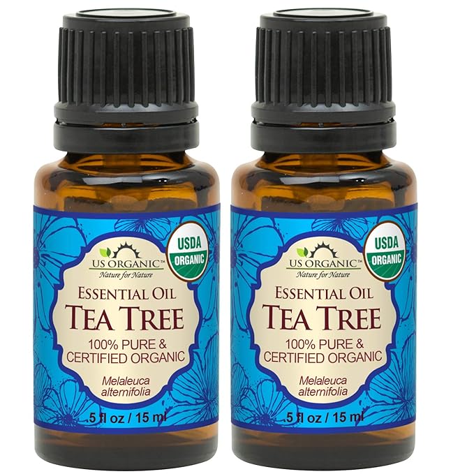 US Organic 100% Pure Tea Tree Essential Oil, Steam Distilled, USDA Certified Organic, for Hair, Skin, Scalp, Foot, Toenails, and More. Sourced from South Africa, Undiluted, Non-GMO (15 ml, 2 Pack)-GlimoraGlow