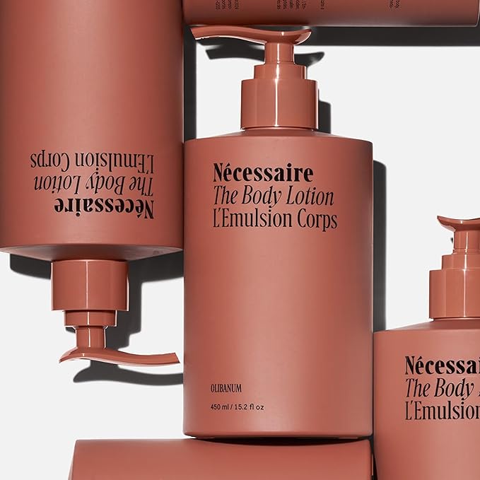 Nécessaire The Body Lotion with Pump. Olibanum. Multi-Peptide Firming to Moisturize + Strengthen. 2.5% Niacinamide, Vitamin C/E + Omega 6/9. Notes of Vanilla, Fig Leaf, & Cassis Buds. 450ml/15.2 fl oz-GlimoraGlow