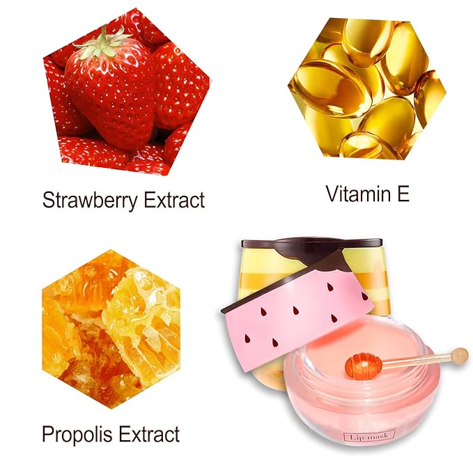 2 PCS Bee Lip Balm Lip Mask Honey Pot, Honey & Strawberry Lip Mask Propolis Moisturizing Lip Balm with Stick - Hydrating Prevention Dry and Cracked Lip Scrubs Exfoliato Lip Wrinkle Care-GlimoraGlow