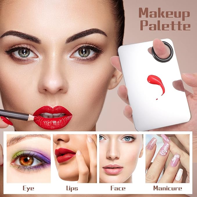 2 in 1 Set Makeup Mixing Palette, Stainless Steel Foundation Palette with Spatula for Mixing Foundation Eye Shadow Eyelash Nail Art-GlimoraGlow