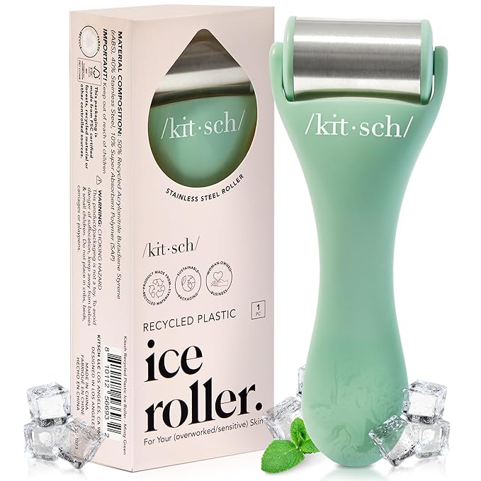 Kitsch Ice Roller for Face – Stainless Steel Face Ice Roller to Reduce Puffiness, Redness & Headaches – Cooling Facial Roller for Skin Care, Irritation Relief & Spa-Like Experience at Home - Mint-GlimoraGlow