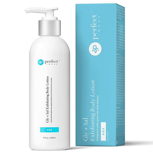 Perfect Image Gly + Sal Exfoliating Body Lotion, 8% Glycolic Acid and 2% Salicylic Acid Lotion Enhanced with Green Tea, Papaya, Bearberry, Licorice and Amino Complex-GlimoraGlow