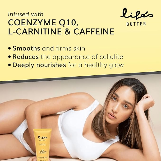 LIFE'S BUTTER Anti-Cellulite Cream - 100% Natural - Made in USA - Cruelty-Free - Hypoallergenic - Best Cellulite Reduction - Skin Firming + Tightening for Women L-Carnitine + CoQ10 + Caffeine – 6oz-GlimoraGlow