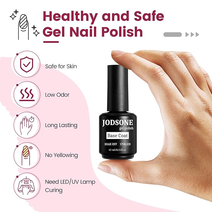 JODSONE 15ML Base Coat Gel Nail Polish Gel Glossy Quick Drying Durable Soak Off Clear No Wipe-GlimoraGlow