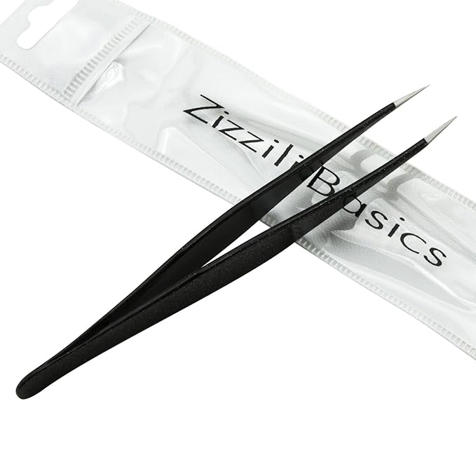 Ingrown Hair Tweezers by Zizzili Basics - Surgical Grade Stainless Steel Fine Pointed Tweezers - Precision Aligned Tips for Splinter, Eyebrow & Facial Hair Removal - with Bonus Tip Guard & Carry Pouch-GlimoraGlow