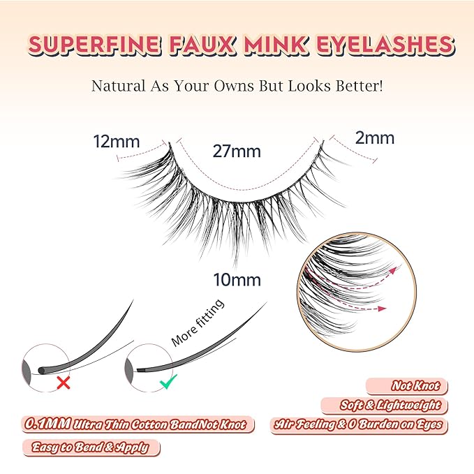 Natural Lashes Wispy Eyelashes Natural Look Short Lashes Pack 12mm Eyelashes C Curl False Lashes Thinner Band 3D Volume Fake Eyelashes 7 Pair Siligli-GlimoraGlow