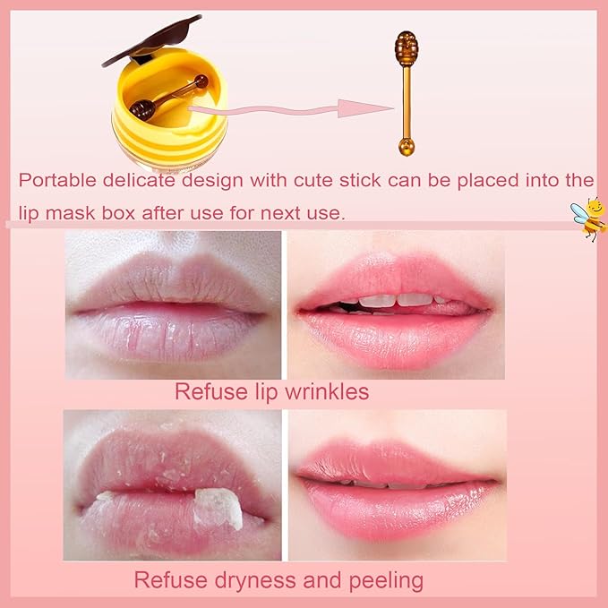 2 PCS Bee Lip Balm Honey Pot, Honey Watermelon Bee Lip Balm Sleeping Lip Mask Overnight with Sticks, Honey Pot Lip Balm Hydrating Exfoliating Prevention Dry and Crack Lip Scrubs-GlimoraGlow