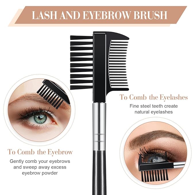 Skyley 4 Pieces Eyebrow Brush Eyelash Separator Brow Comb and Lash Spoolie Professional Eye Makeup Tools Metal Folding Lash Comb Black Double Head Eyelash Brush-GlimoraGlow