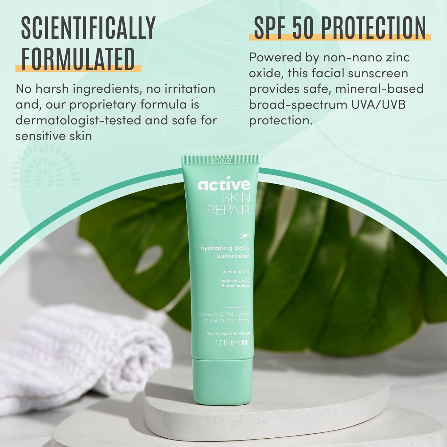 Active Skin Repair SPF 50 Hydrating Daily Sunscreen and Face Moisturizer, Non-Nano Zinc, Non-Toxic Broad Spectrum Protection Hydrating Mineral Facial Sunscreen, 1.7 fl. oz.-GlimoraGlow