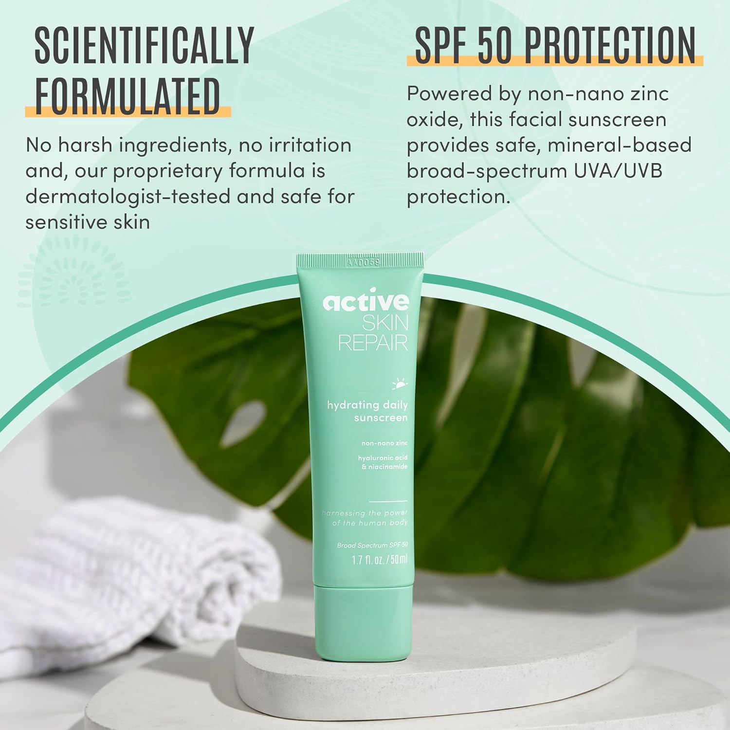 Active Skin Repair SPF 50 Hydrating Daily Sunscreen and Face Moisturizer, Non-Nano Zinc, Non-Toxic Broad Spectrum Protection Hydrating Mineral Facial Sunscreen, 1.7 fl. oz.-GlimoraGlow