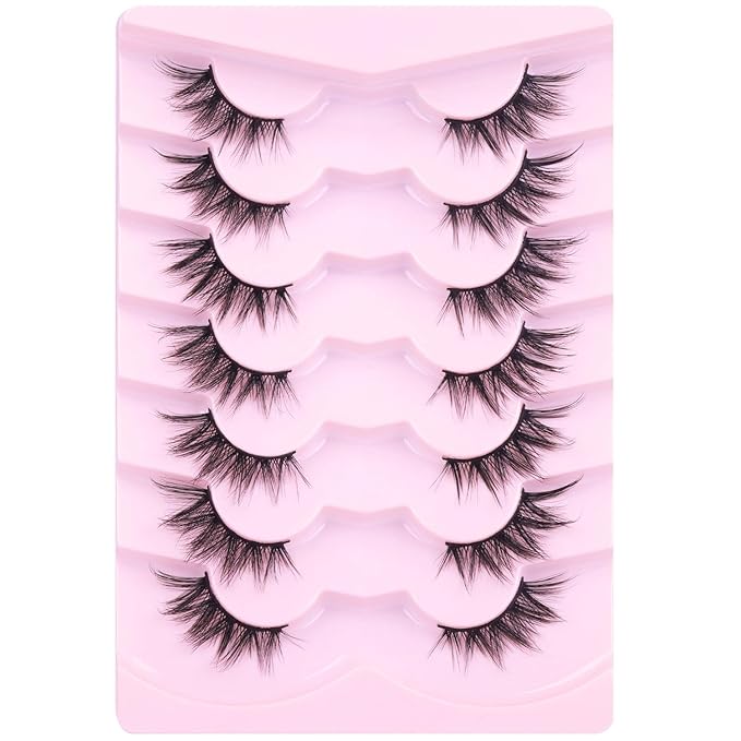 Half Lashes Fox Eye Faux Mink Lashes Wispy Eyelashes Cat Eye 20mm Fake Lashes Spiky Strip Eyelashes Pack 7 Pairs-GlimoraGlow