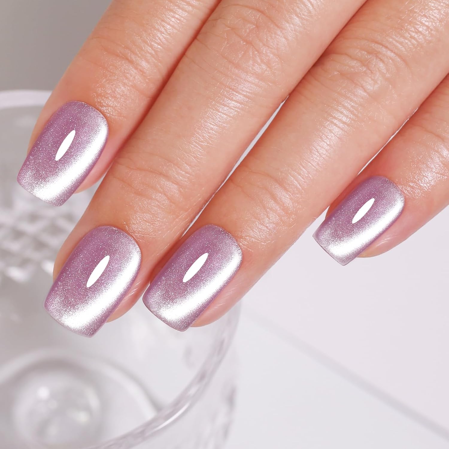 Imtiti Cat Eye Gel Nail Polish, Light Purple Holographic Magnetic Crystal Nail Gel Polish With Magnet Glittery Galaxy Spring Summer Kit Soak Off UV Led 10ML-GlimoraGlow