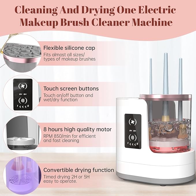 3 IN 1 Electric Makeup Brush Cleaner Machine With Makeup Brush Dryer-Holder-Portable Automatic USB Cosmetic Brushes Cleaner Tool for All Size Beauty Makeup Brush Set,Contour, Eyeshadow, Blush Brush-GlimoraGlow