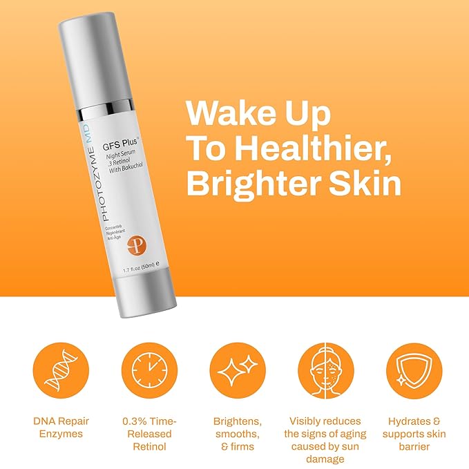 Photozyme GFS Plus Night Serum with 0.3% Retinol and Bakuchiol – Gentle Anti-Aging Peptide Formula – Reduces Wrinkles, Sun Damage & Dark Spots – Firms, Brightens & Smooths Skin – 1.7 fl oz-GlimoraGlow