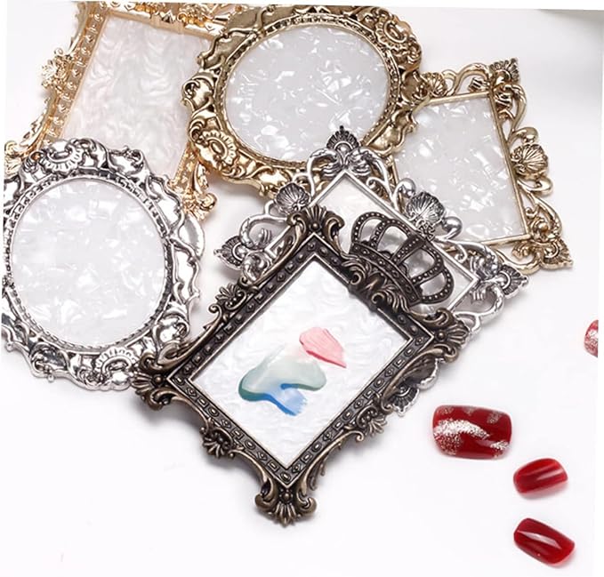 2 Pcs Nail Art Palette Nail Mixing Palette Polish Color Mixing Plate Golden Edge Nail Holder Display Board Heart Shape Cosmetic Mixing Tools (Gold)-GlimoraGlow