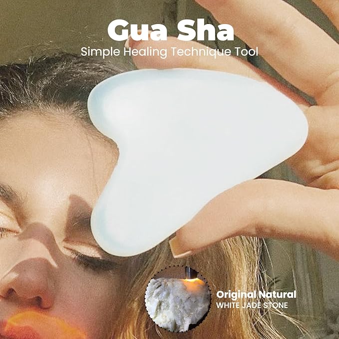 ROSELYNBOUTIQUE Gua Sha Facial Tools & Face Roller for Wrinkless Natural Skincare Tool Jade Roller Guasha Tool for Face Facial Massager (White Jade)-GlimoraGlow