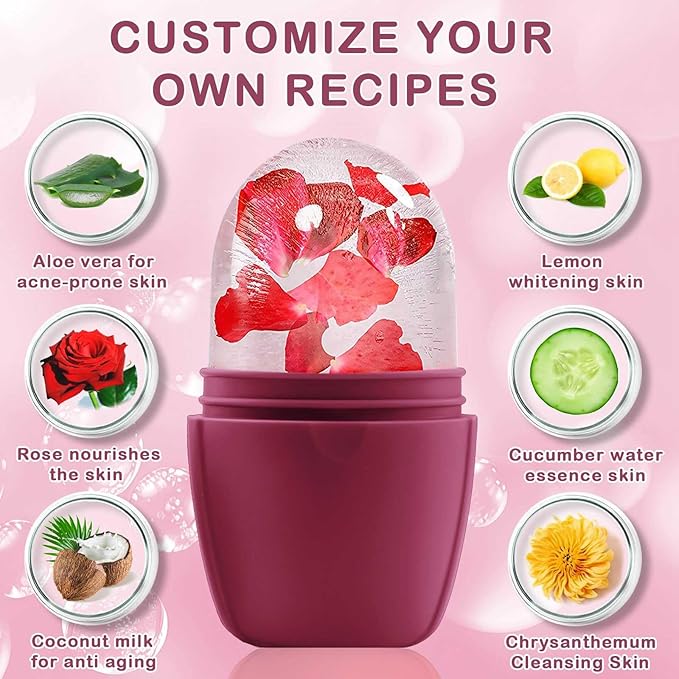 XHJRI Ice Face Roller Massager,Ice Cube Roller for Face, Eyes and Neck Naturally Conditioning and Skin Care,De-Puff Eye Bags,Reduce Migraine Pain,Reusable Massage Silicone Ice Mold (Upgrade Rose)-GlimoraGlow