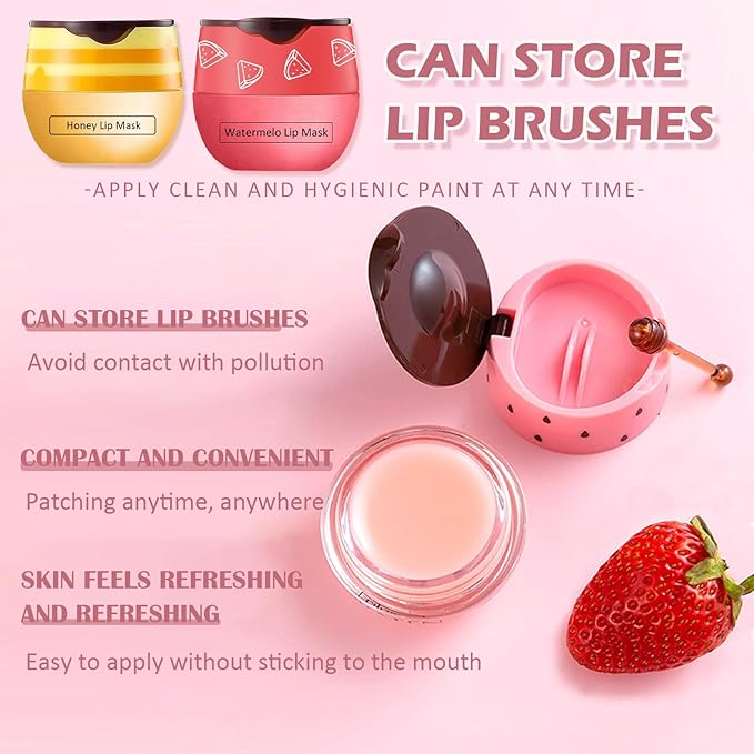 2 PCS Bee Lip Balm Honey Pot,Honey&Watermelon Lip Mask Overnight Moisturizing Prevention Dry and Cracked Lip Scrubs Exfoliator Lip Care,Lip Sleeping Mask Reduces Lip Lines-GlimoraGlow