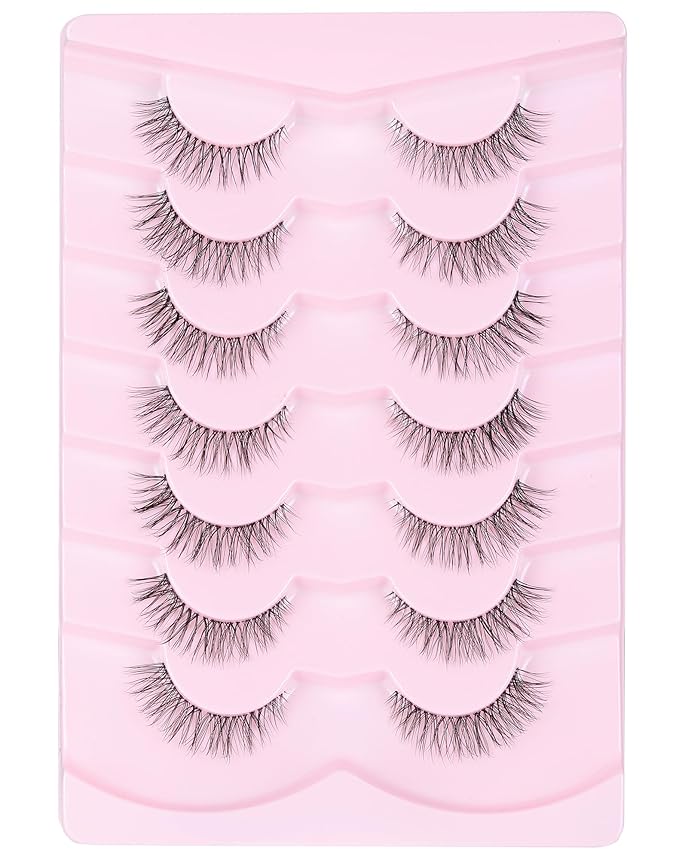 Natural Cat Eye Lashes Natural Eyelashes Wispy Mink Lashes Short Fake Lashes Clear Band Eye Lashes Pack 7 Pairs Small Demi Wispies Eyelashes-GlimoraGlow