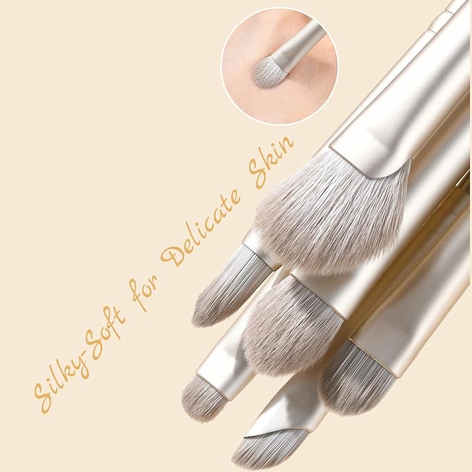 Eyeshadow Makeup Brushes Set with Case 8 PCS Soft Synthetic Hairs Eye Makeup Brushes for Blending Eyebrow Eyeliner Eyeshadow （Silver）-GlimoraGlow