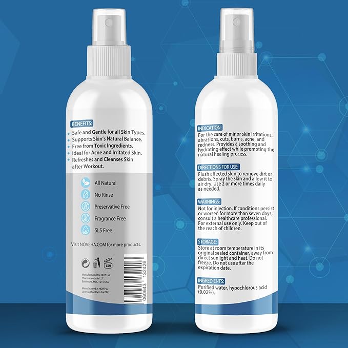 NOVEHA Facial Cleanser For Acne - Hypochlorous Acid Spray - Irritation, Redness & Breakouts Relief - Ideal for Active Teenage & Adult Athletes Post-Workout - Safe for Multiple Daily Uses - 8 oz-GlimoraGlow