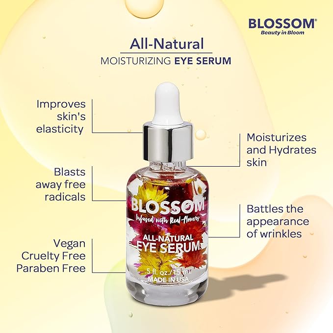 Blossom All Natural Organic Cruelty Free Moisturizing Eye Serum with Essential Oils, Infused with Real Flowers, Made in USA, 0.5 fl. oz., Summer Breeze-GlimoraGlow