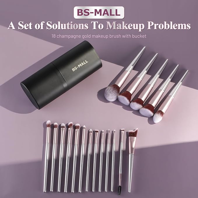 BS-MALL Makeup Brush Set 18 Pcs Premium Synthetic Foundation Powder Concealers Eye shadows Blush Makeup Brushes with black case-GlimoraGlow