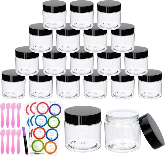 20 Pack 2oz Plastic Containers with Lids, Jars with Lids, Great for storing,lip balms, creams, ointments, cosmetics, samples-GlimoraGlow