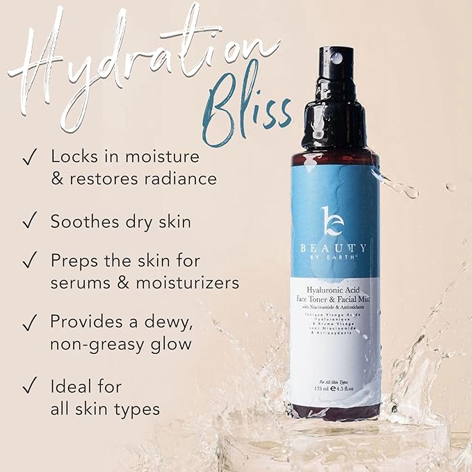 Hyaluronic Acid Toner for Face - USA Made with Natural & Organic Ingredients, Hydrating Toner with Niacinamide, Softens and Smoothes Dry & Sensitive Skin, Fragrance-Free Skin Care Spray-GlimoraGlow
