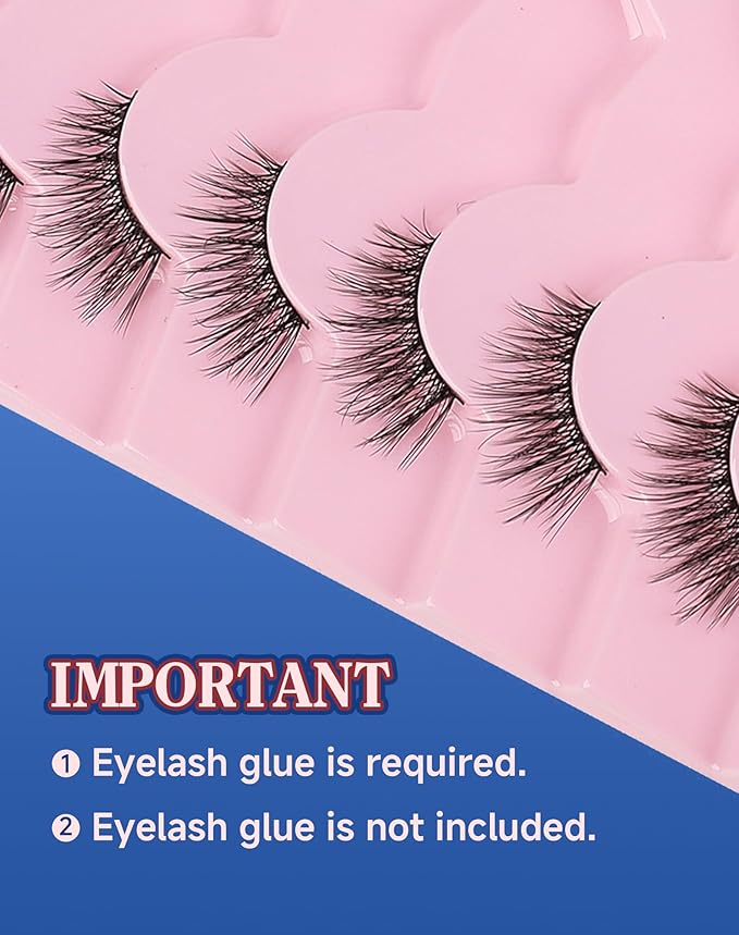 Half Lashes Natural Eyelashes Wispy Lashes Natural Look Cat Eyelashes False Corner Lash Soft Fluffy 3/4 False Eyelash 7 Pairs 14MM D19-GlimoraGlow