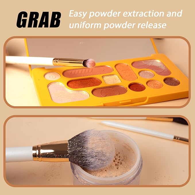 OMANIAC Makeup Brush Set Professional, 12 Pearlescent Wood Handle Makeup Brushes, Premium Cruelty-Free Synthetic Fiber Hair, Travel Make up Brushes Set with Case (White).-GlimoraGlow