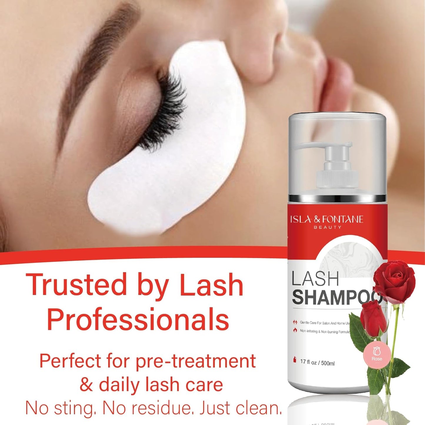 ISLA & FONTANE Lash Shampoo Bulk – Multi-Scent Series – 17 fl oz / 500ml | Gentle Eyelash Cleanser for Lash Extensions | Non-Irritating | Professional Lash Bath Foam For Salon And Home Use (Rose)-GlimoraGlow