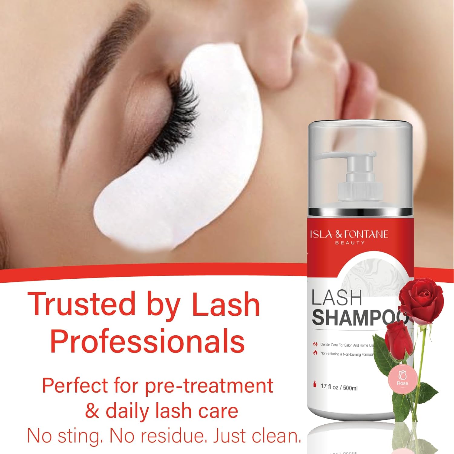 ISLA & FONTANE Lash Shampoo Bulk – Multi-Scent Series – 17 fl oz / 500ml | Gentle Eyelash Cleanser for Lash Extensions | Non-Irritating | Professional Lash Bath Foam For Salon And Home Use (Rose)-GlimoraGlow